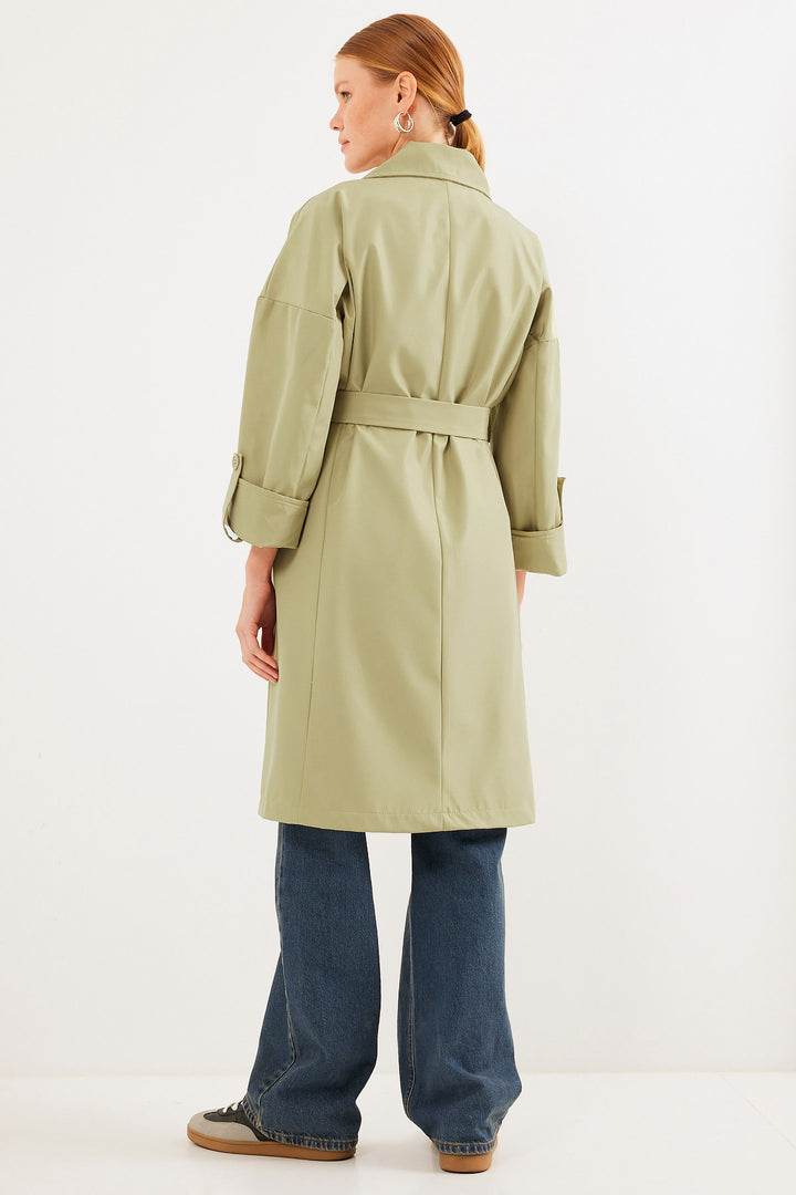 BGD Women Double Breasted Collar Lined Trench Coat - Olive Green - Bartlett