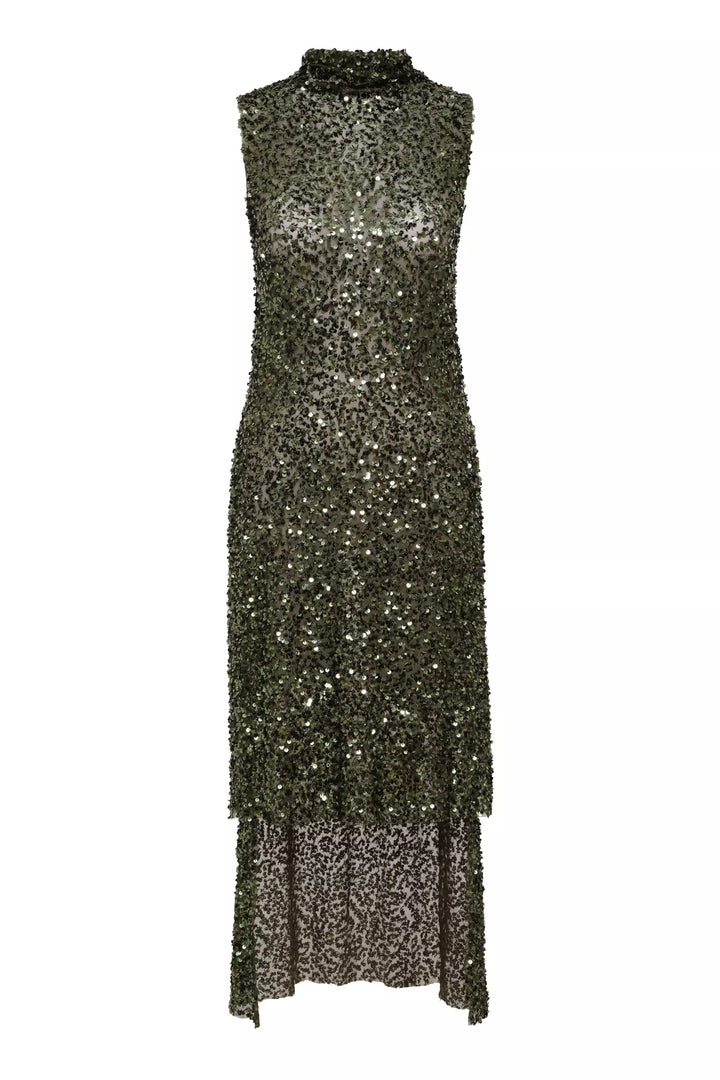 FRV Khaki stamp sequins sleeveless maxi tunik - Bathurst