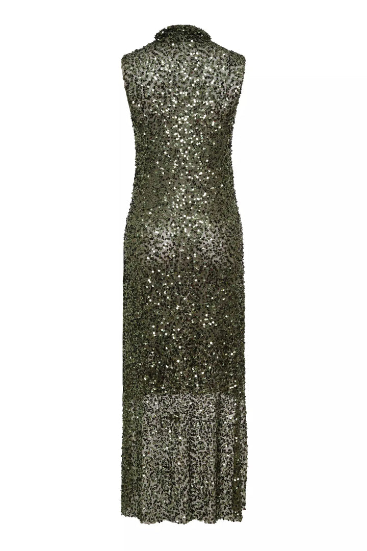 FRV Khaki stamp sequins sleeveless maxi tunik - Bathurst