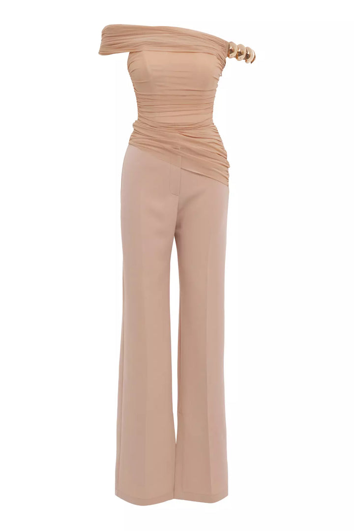 FRV Beige tulle sleeveless long set - Elk Grove