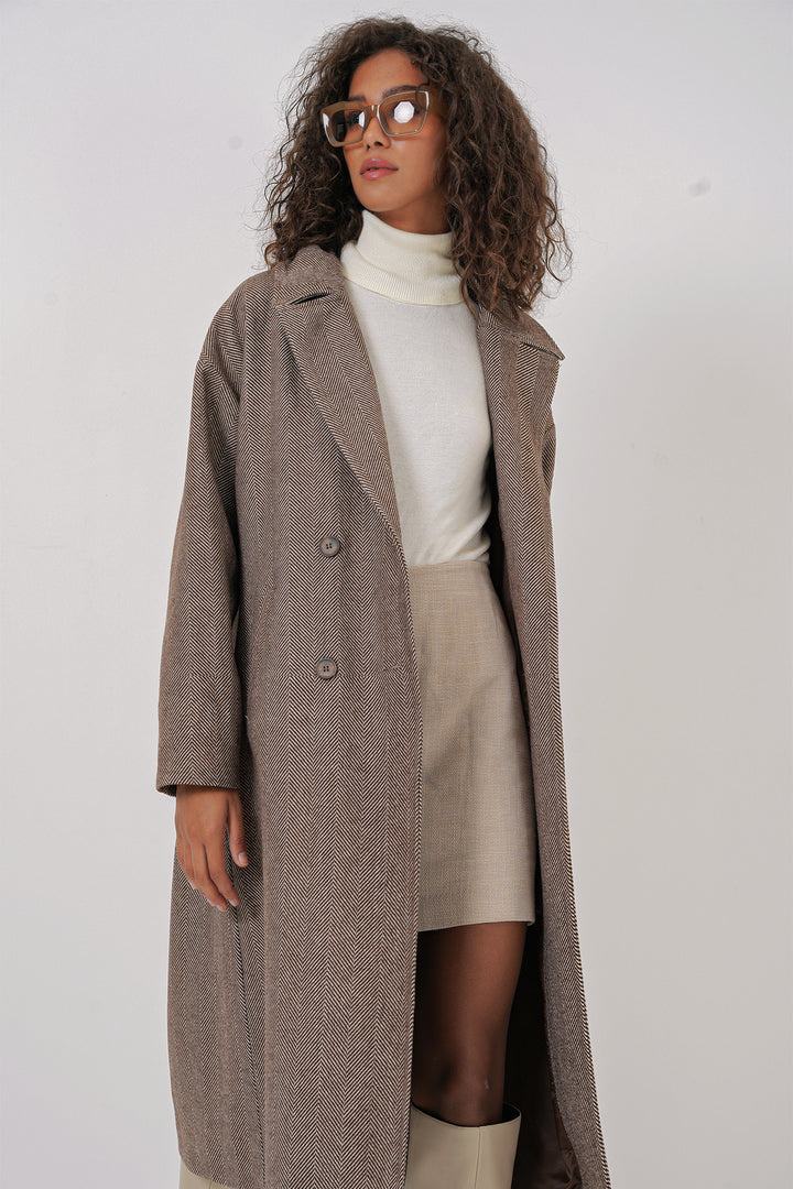 BGD Women Oversize Wide Cut Wool Long Coat - Dark Brown - Redwood City