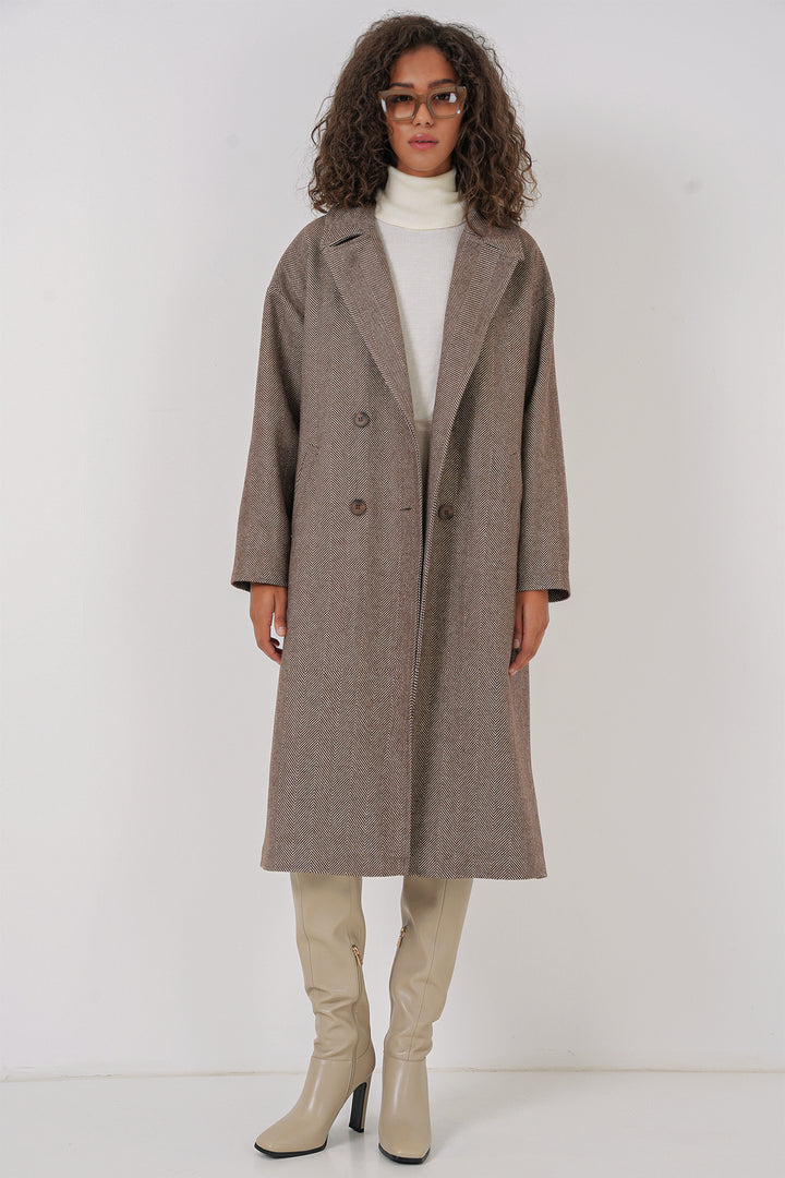 BGD Women Oversize Wide Cut Wool Long Coat - Dark Brown - Redwood City