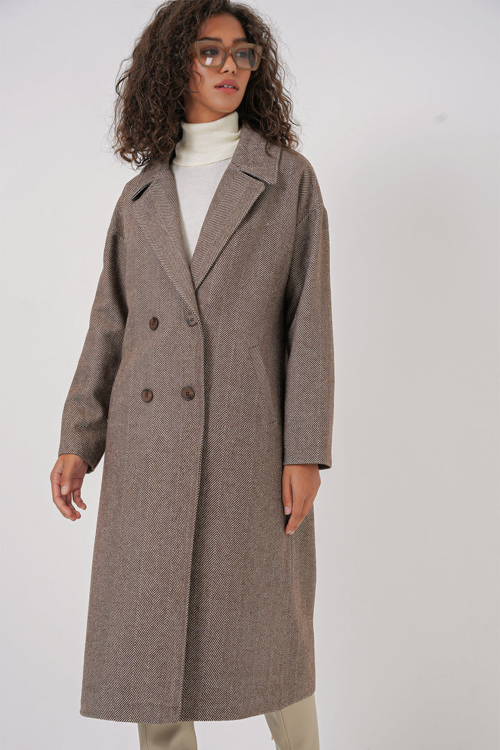 BGD Women Oversize Wide Cut Wool Long Coat - Dark Brown - Redwood City