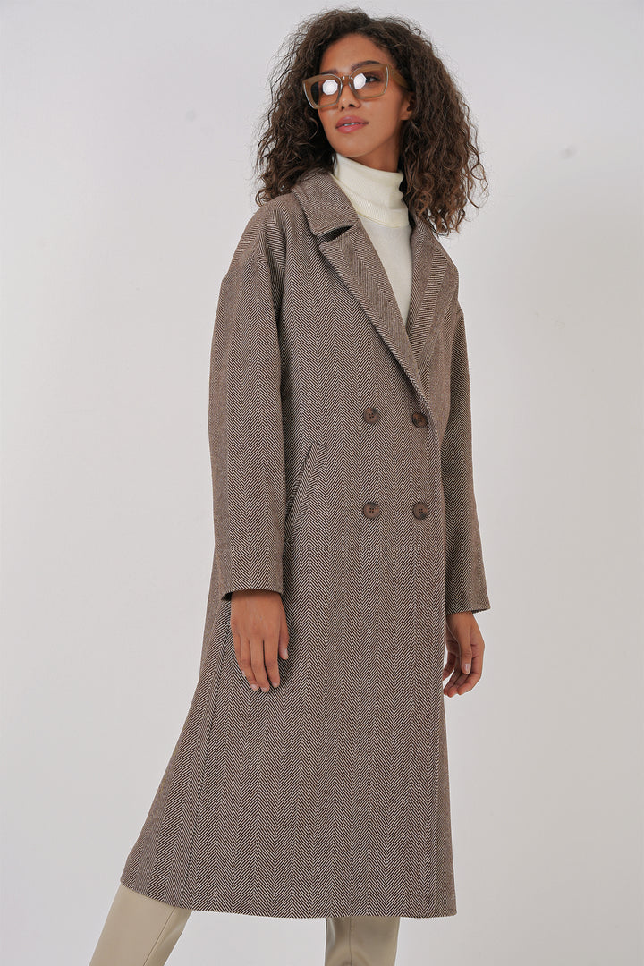 BGD Women Oversize Wide Cut Wool Long Coat - Dark Brown - Redwood City
