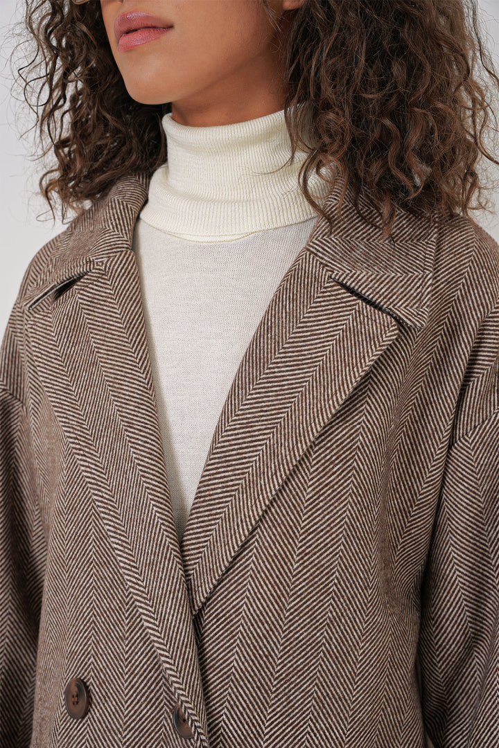 BGD Women Oversize Wide Cut Wool Long Coat - Dark Brown - Redwood City