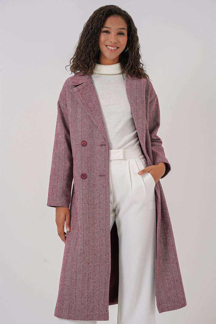 BGD Women Oversize Wide Cut Wool Long Coat - Burgundy - Výronas