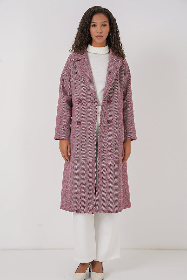 BGD Women Oversize Wide Cut Wool Long Coat - Burgundy - Výronas