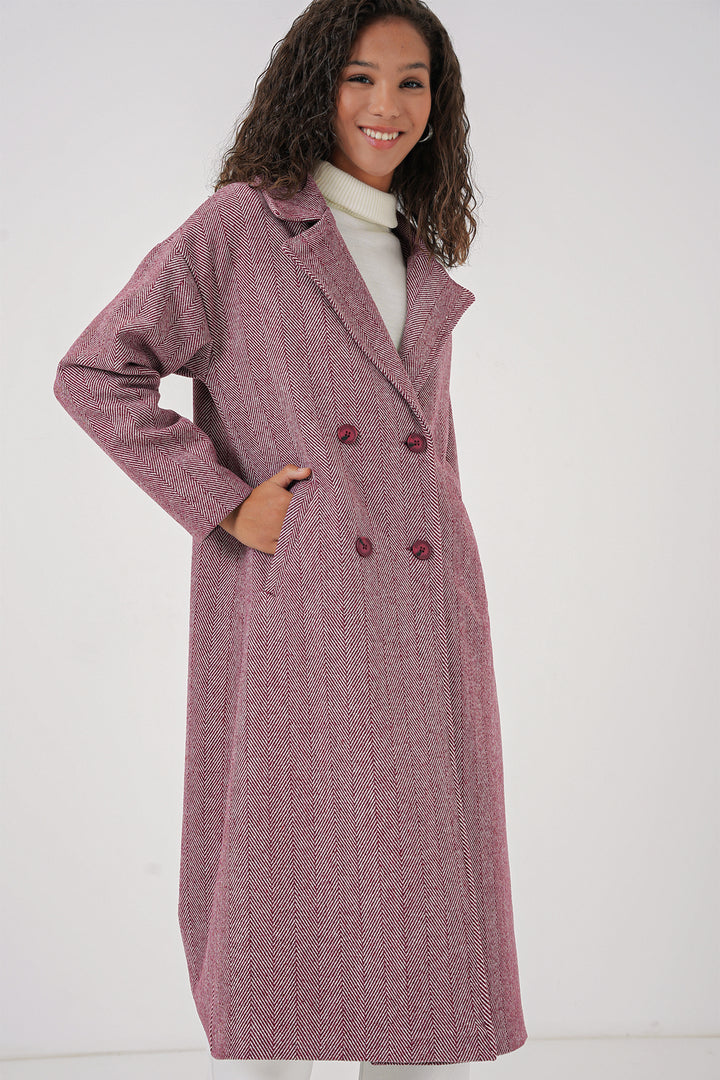 BGD Women Oversize Wide Cut Wool Long Coat - Burgundy - Výronas