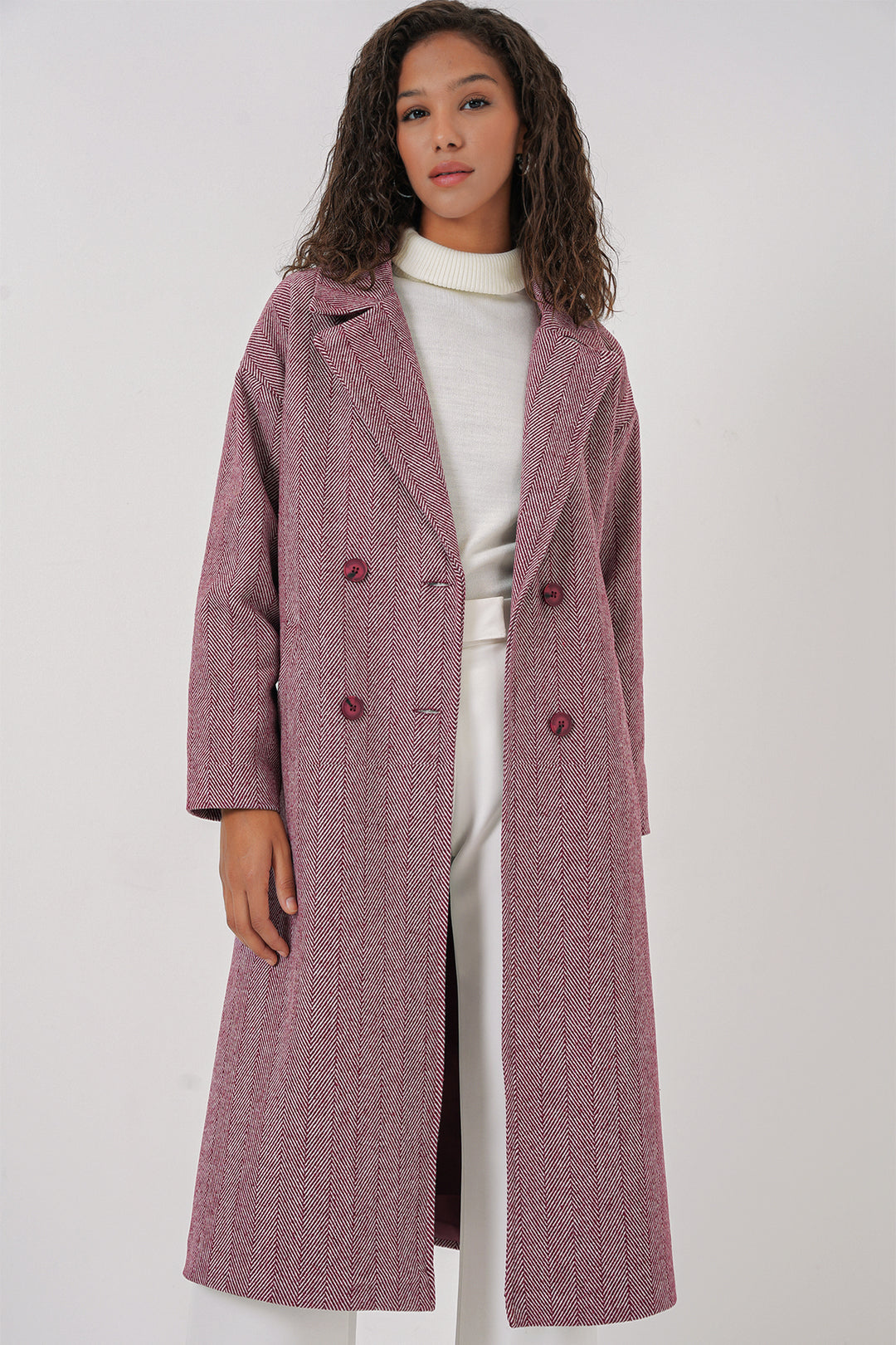 BGD Women Oversize Wide Cut Wool Long Coat - Burgundy - Výronas