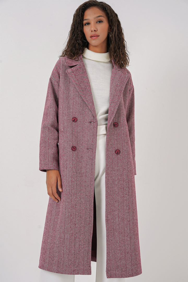 BGD Women Oversize Wide Cut Wool Long Coat - Burgundy - Výronas