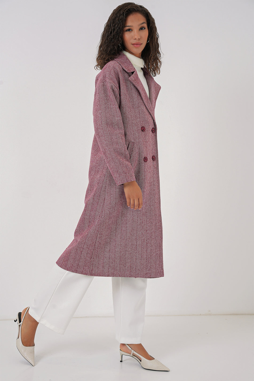 BGD Women Oversize Wide Cut Wool Long Coat - Burgundy - Výronas