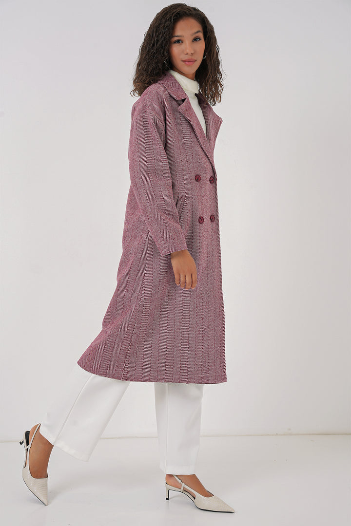 BGD Women Oversize Wide Cut Wool Long Coat - Burgundy - Výronas