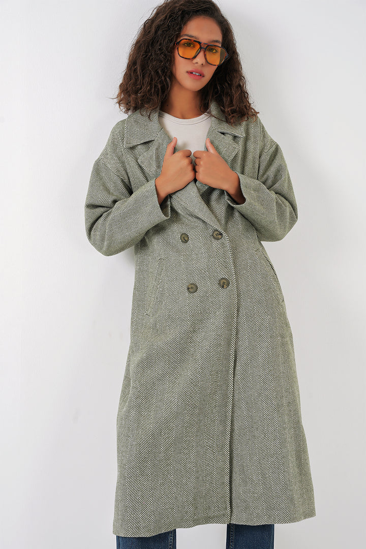 BGD Women Oversize Wide Cut Wool Long Coat - Çağla - Martigues