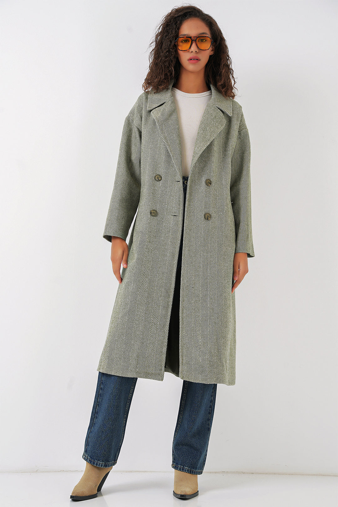 BGD Women Oversize Wide Cut Wool Long Coat - Çağla - Martigues