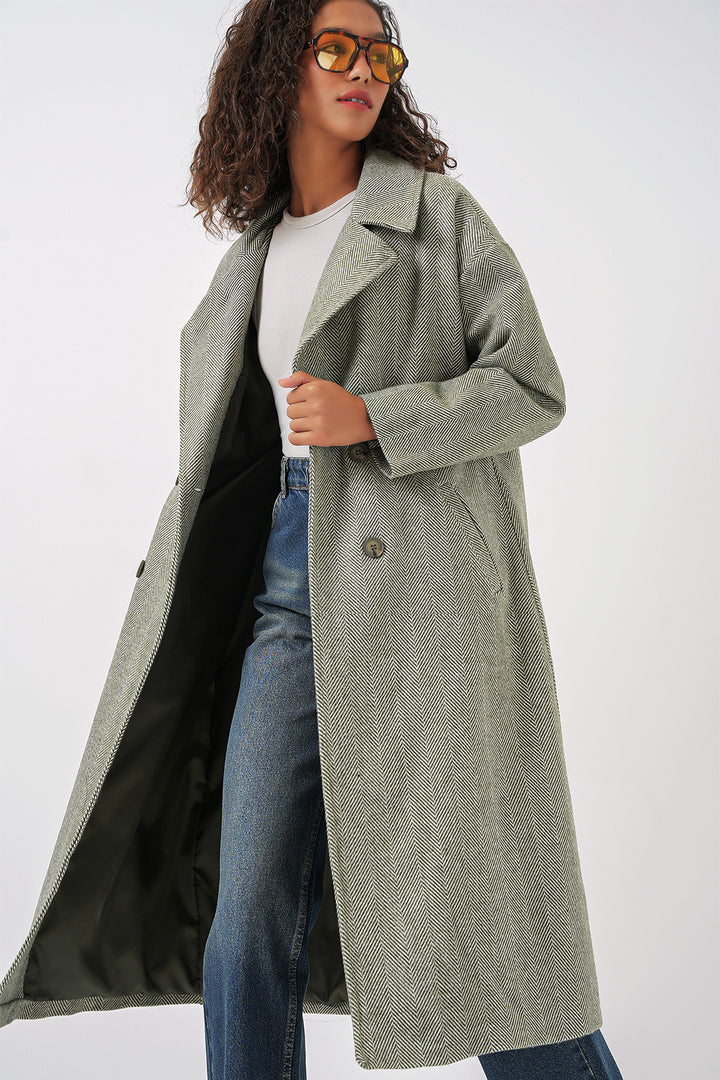 BGD Women Oversize Wide Cut Wool Long Coat - Çağla - Martigues
