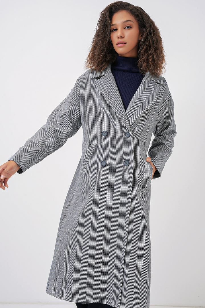 BGD Women Oversize Wide Cut Wool Long Coat - Navy Blue - San Giorgio a Cremano