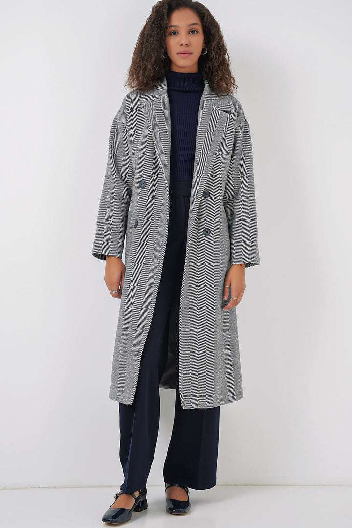 BGD Women Oversize Wide Cut Wool Long Coat - Navy Blue - San Giorgio a Cremano