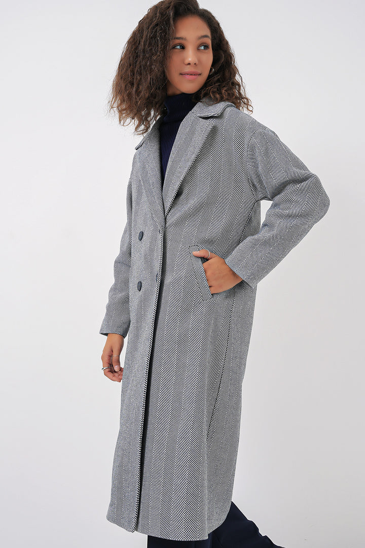 BGD Women Oversize Wide Cut Wool Long Coat - Navy Blue - San Giorgio a Cremano