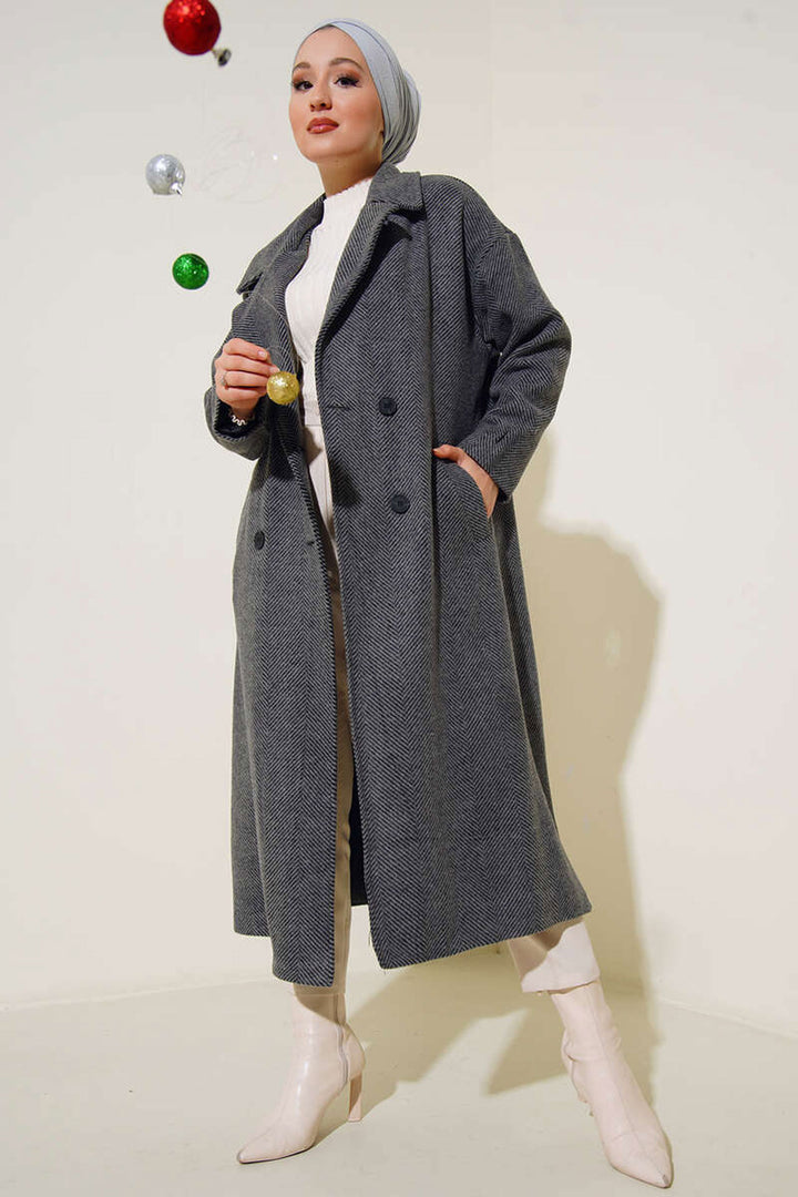 BGD Women Oversize Wide Cut Wool Long Coat - Smoke Gray - Grosseto