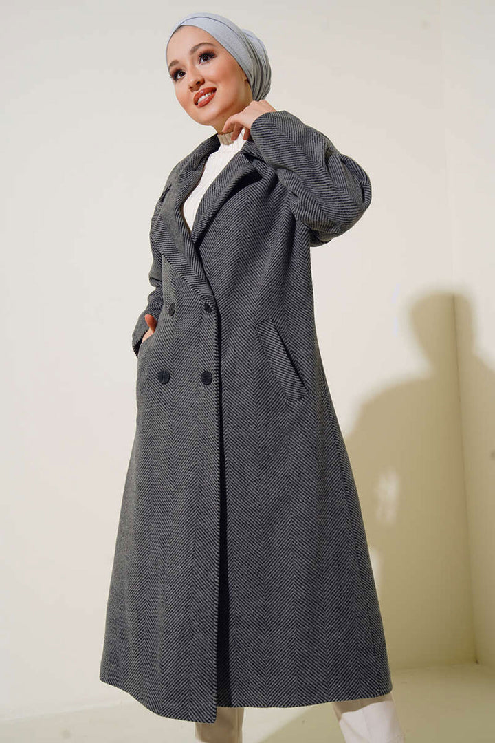 BGD Women Oversize Wide Cut Wool Long Coat - Smoke Gray - Grosseto