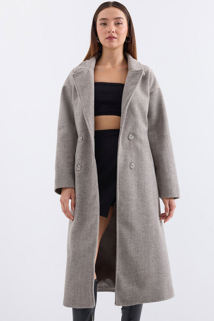 BGD Women Oversize Wide Cut Wool Long Coat - Grey - San José del Cabo