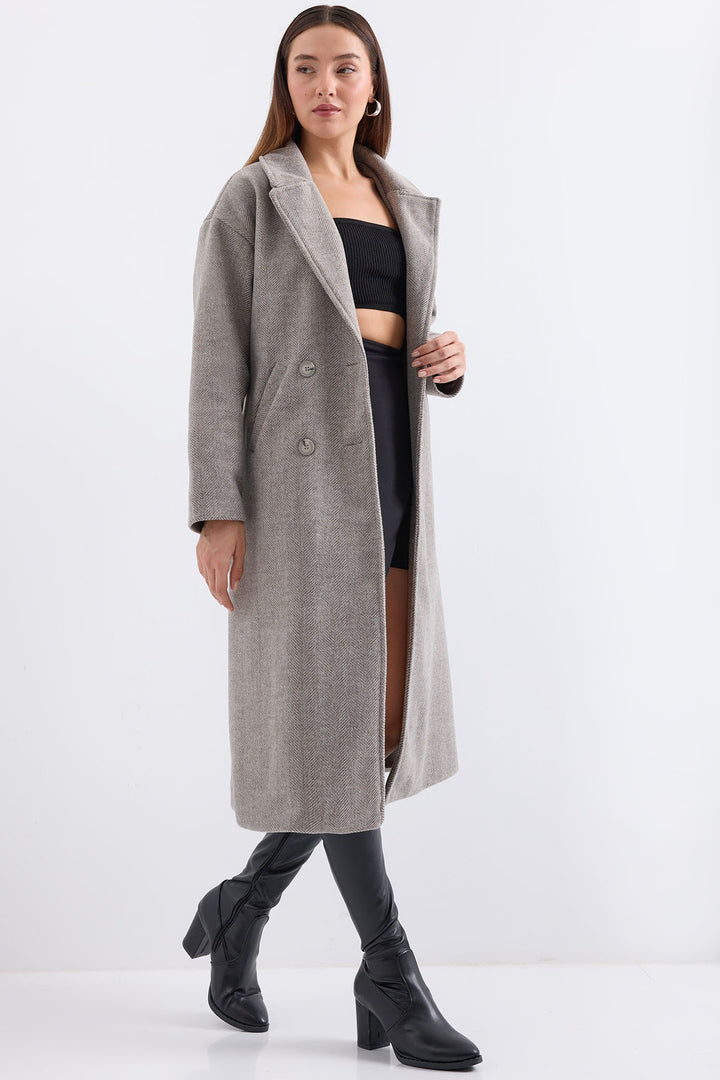 BGD Women Oversize Wide Cut Wool Long Coat - Grey - San José del Cabo