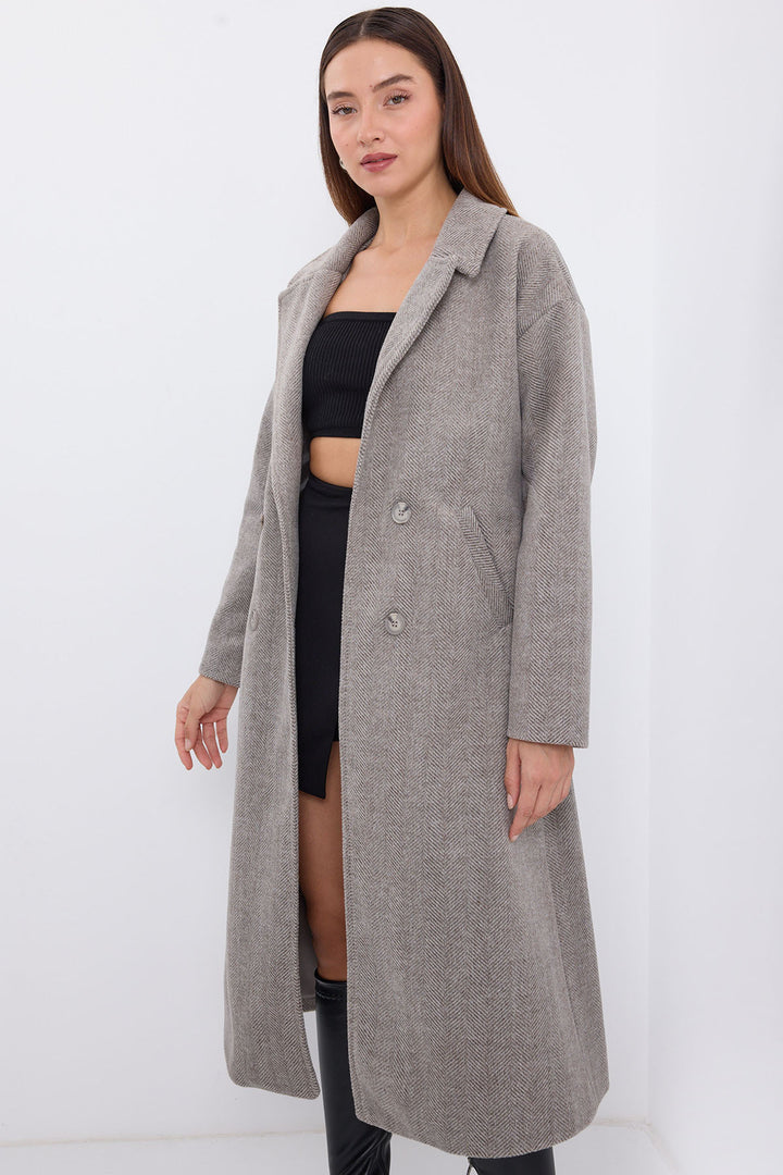BGD Women Oversize Wide Cut Wool Long Coat - Grey - San José del Cabo