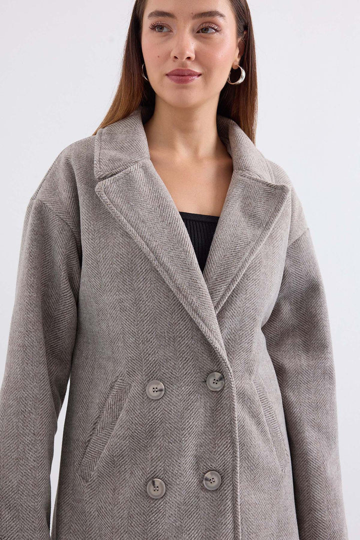 BGD Women Oversize Wide Cut Wool Long Coat - Grey - San José del Cabo