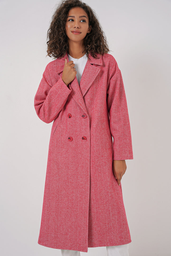 BGD Women Oversized Wide Cut Wool Long Coat - Red - Teijlingen