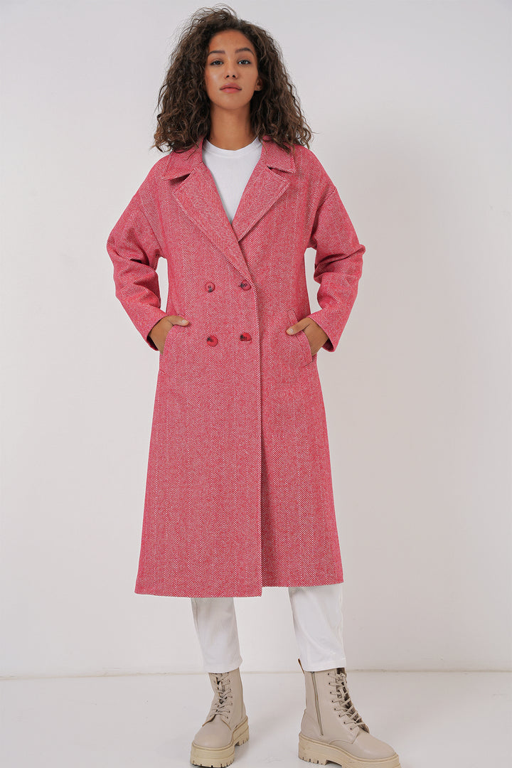BGD Women Oversized Wide Cut Wool Long Coat - Red - Teijlingen