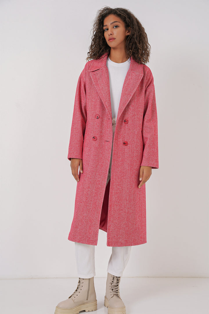BGD Women Oversized Wide Cut Wool Long Coat - Red - Teijlingen