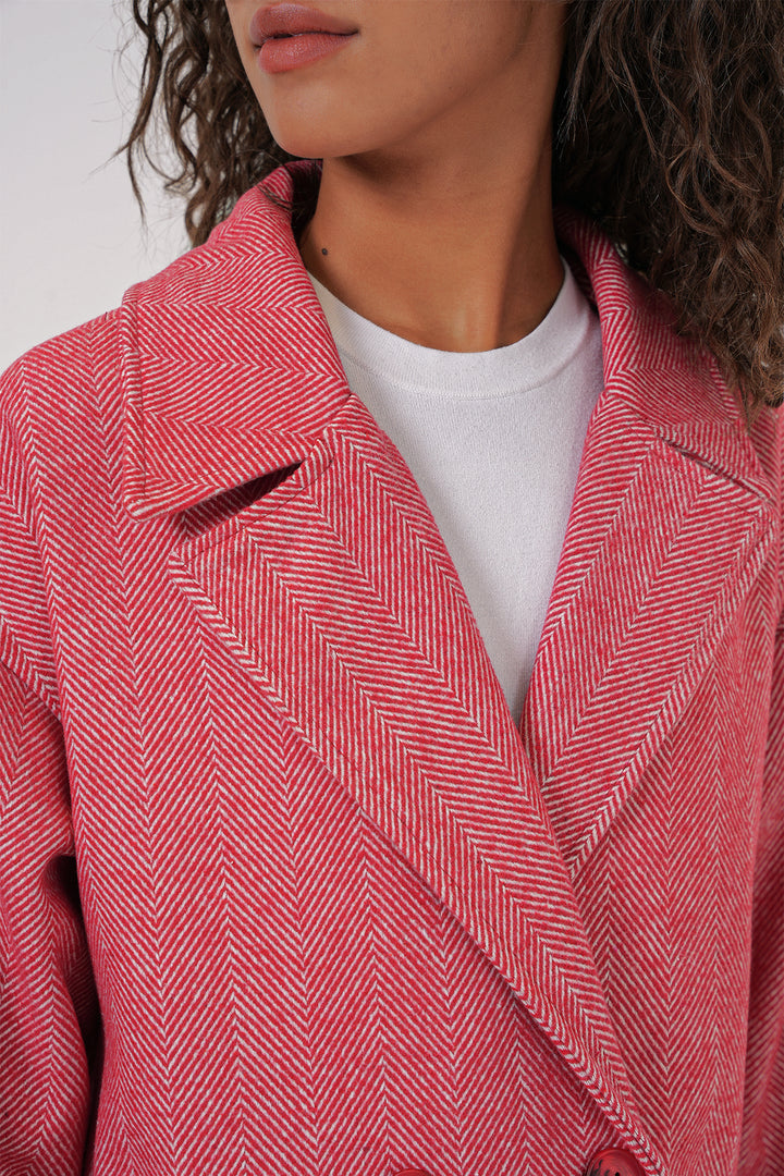 BGD Women Oversized Wide Cut Wool Long Coat - Red - Teijlingen