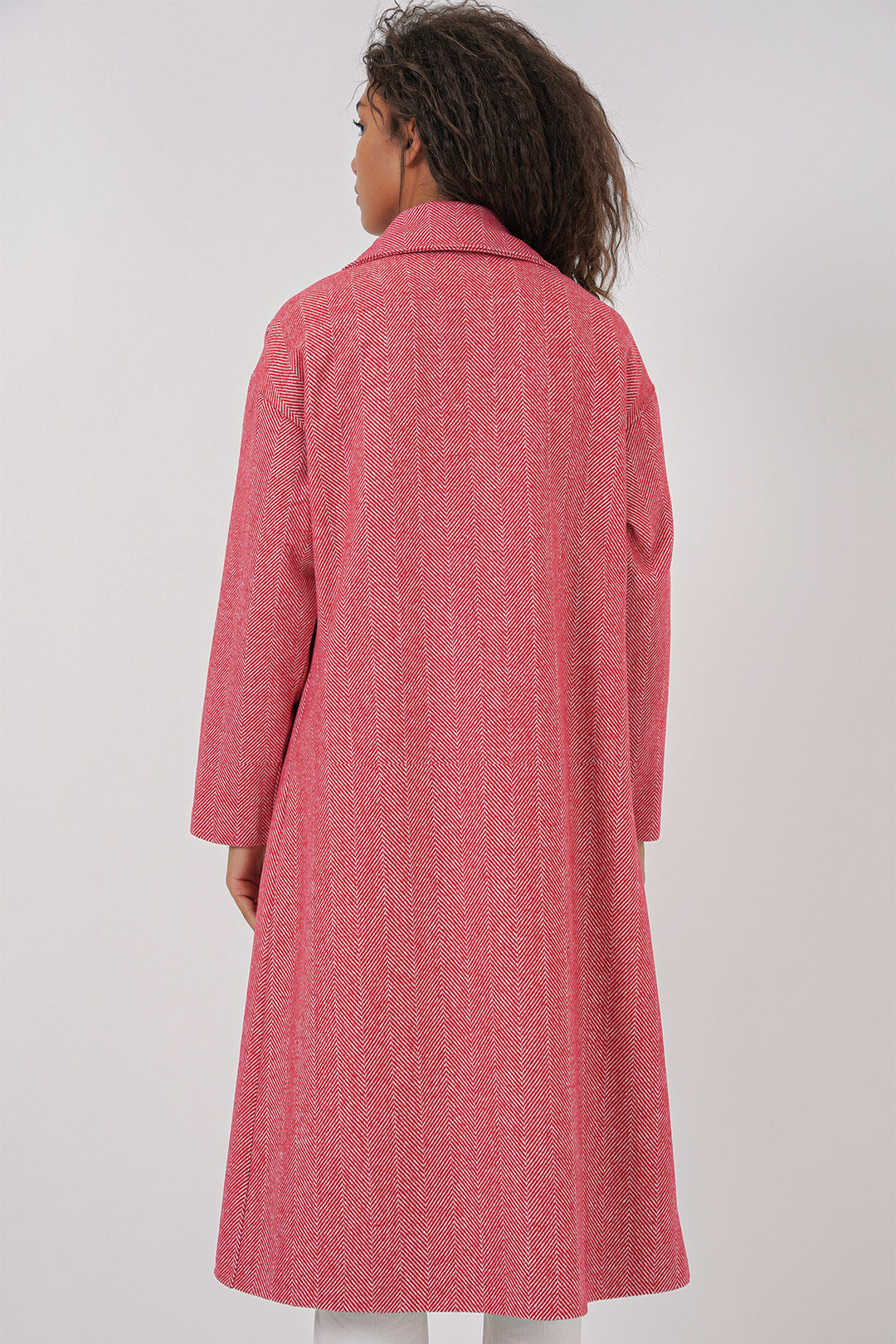 BGD Women Oversized Wide Cut Wool Long Coat - Red - Teijlingen