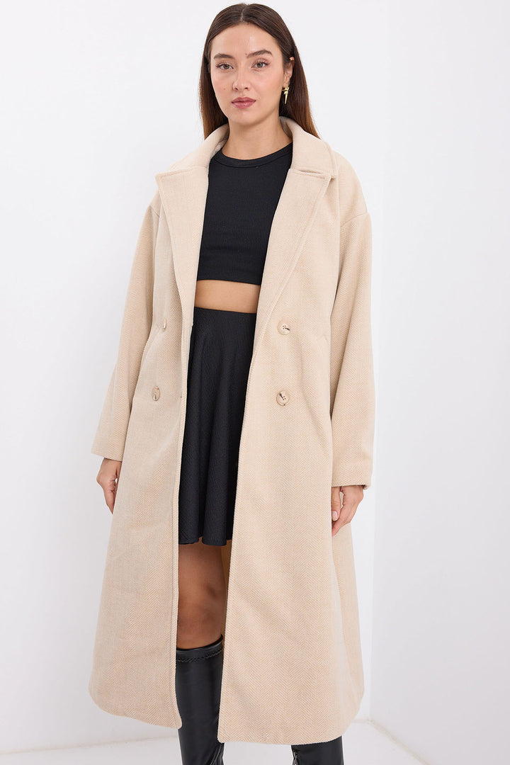 BGD Women Cream Oversize Wide Cut Wool Long Coat 9113 - Beckenham