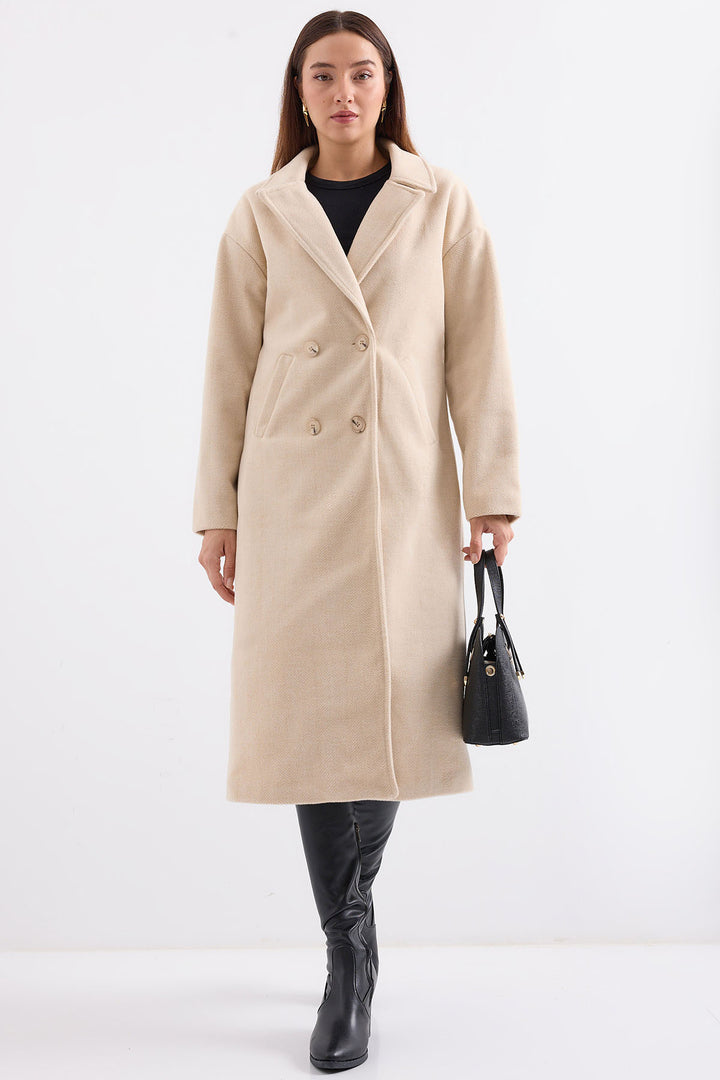 BGD Women Cream Oversize Wide Cut Wool Long Coat 9113 - Beckenham