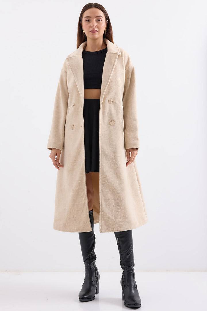 BGD Women Cream Oversize Wide Cut Wool Long Coat 9113 - Beckenham