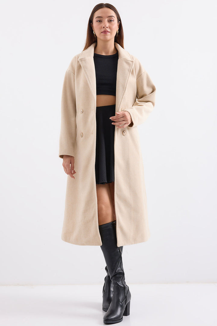 BGD Women Cream Oversize Wide Cut Wool Long Coat 9113 - Beckenham