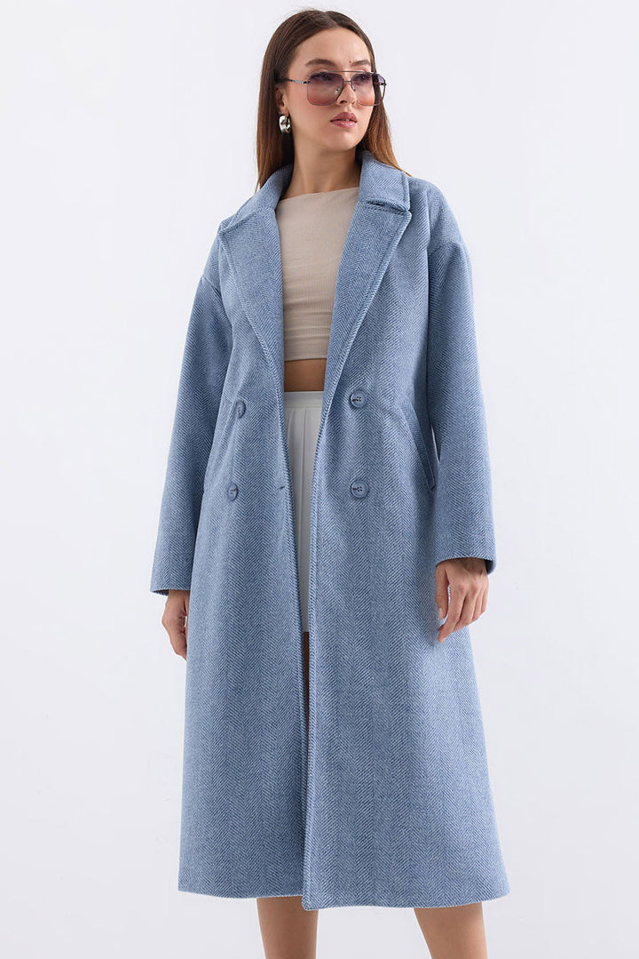 BGD Women Oversize Wide Cut Wool Long Coat - Blue - Lakewood Ranch