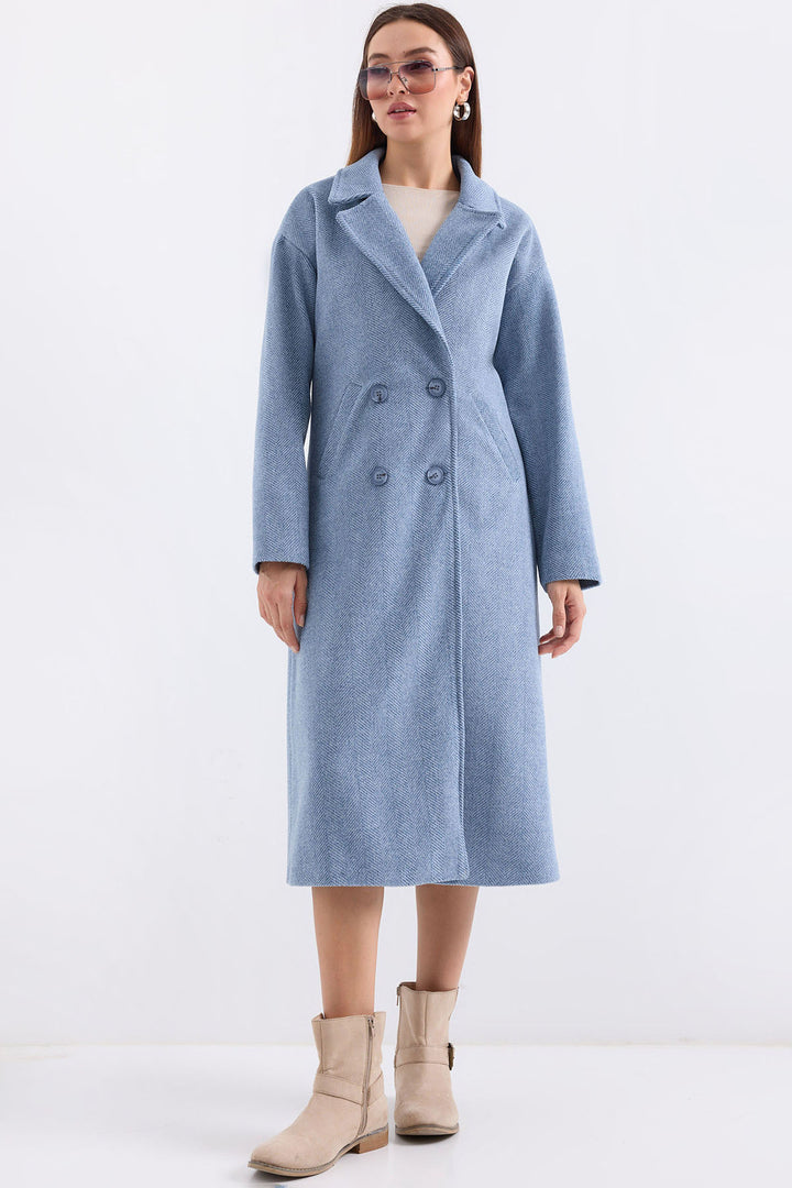 BGD Women Oversize Wide Cut Wool Long Coat - Blue - Lakewood Ranch