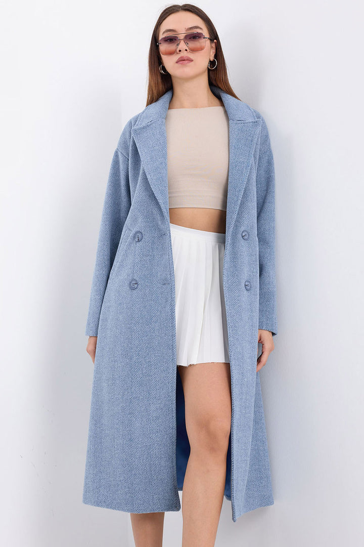 BGD Women Oversize Wide Cut Wool Long Coat - Blue - Lakewood Ranch