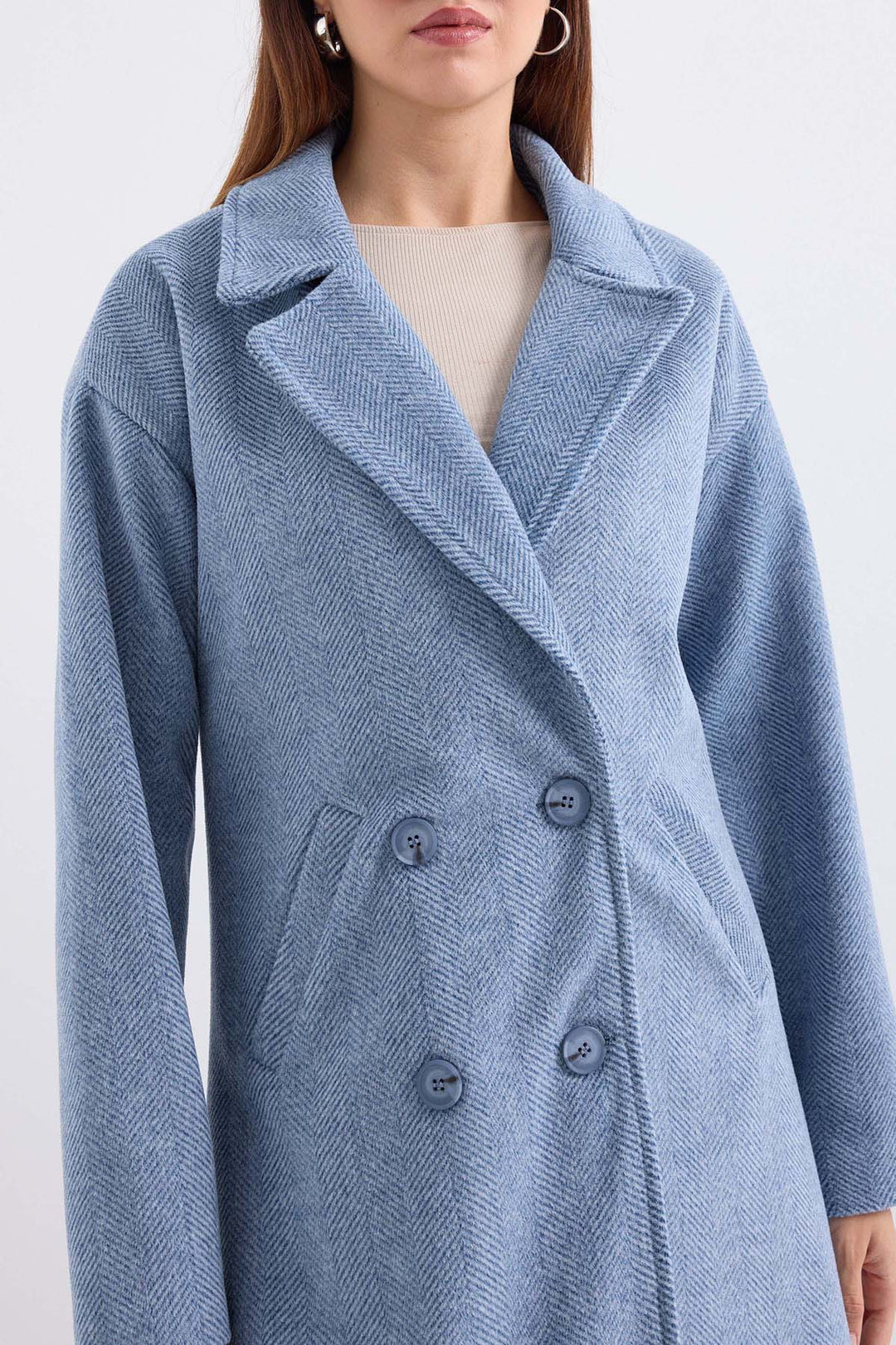 BGD Women Oversize Wide Cut Wool Long Coat - Blue - Lakewood Ranch