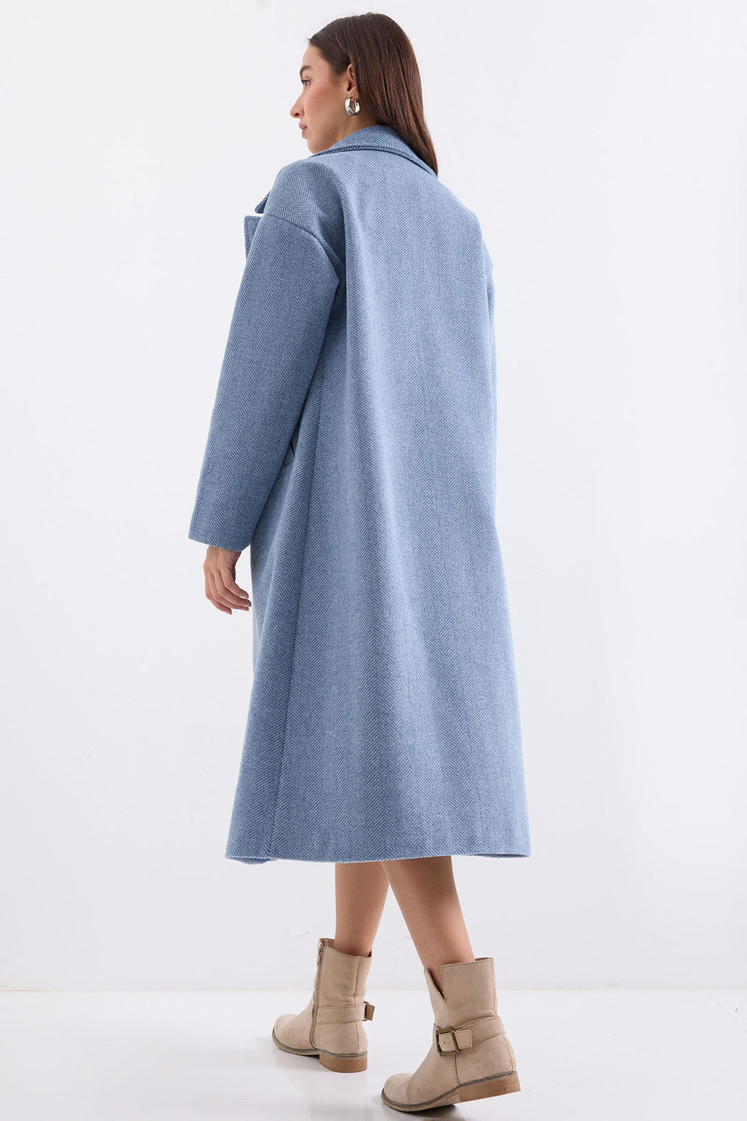 BGD Women Oversize Wide Cut Wool Long Coat - Blue - Lakewood Ranch