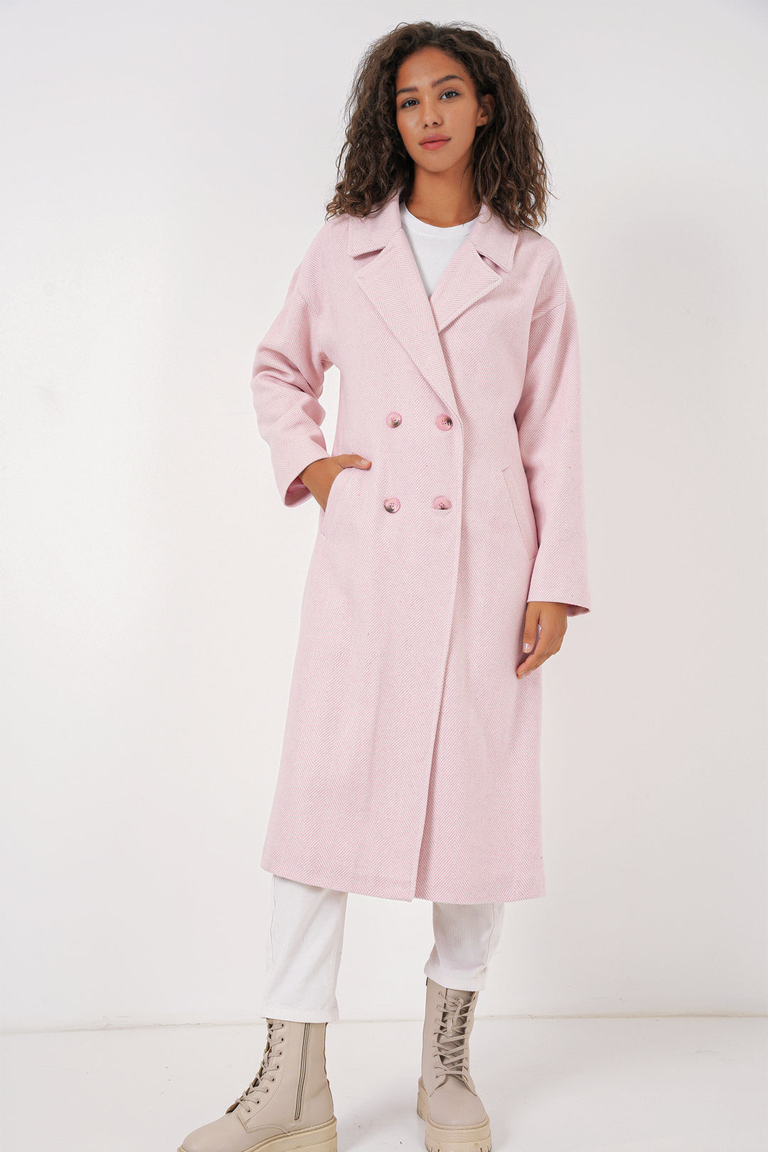 BGD Women Oversized Wide Cut Wool Long Coat - Powder - Azusa