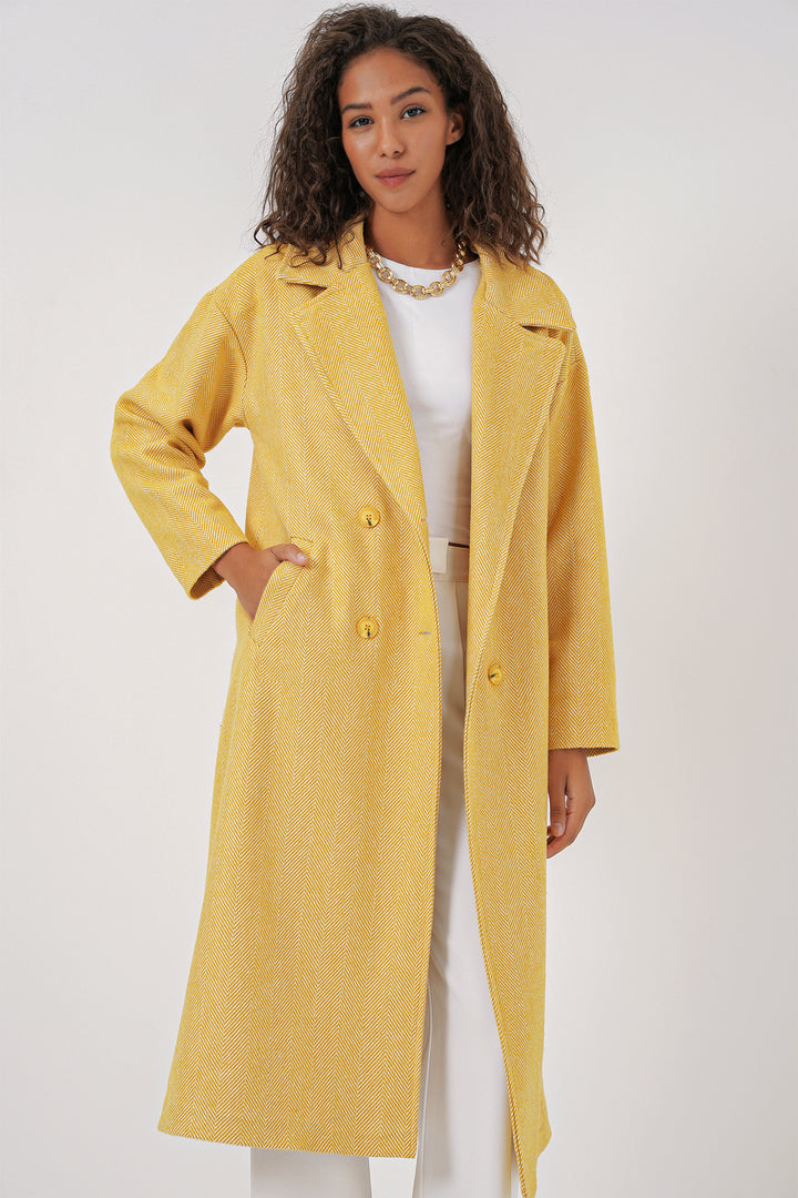 BGD Women Oversize Wide Cut Wool Long Coat - Yellow - Everett