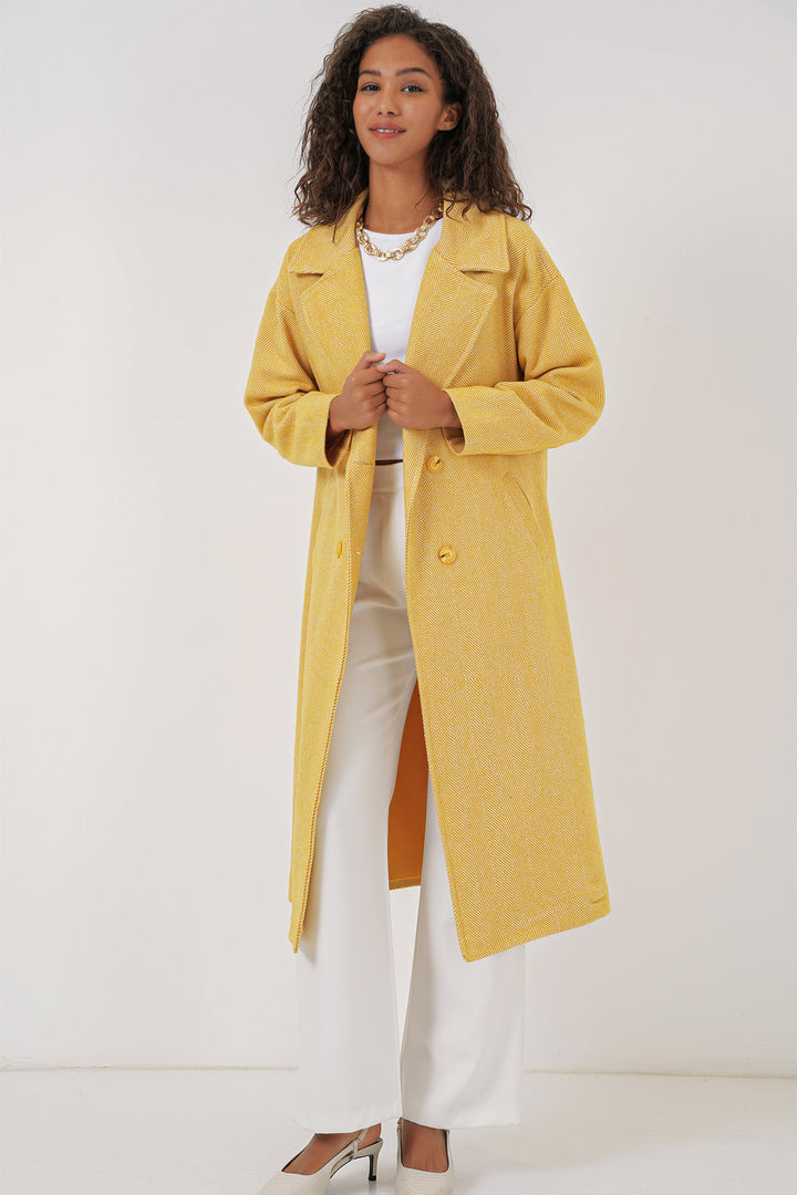 BGD Women Oversize Wide Cut Wool Long Coat - Yellow - Everett