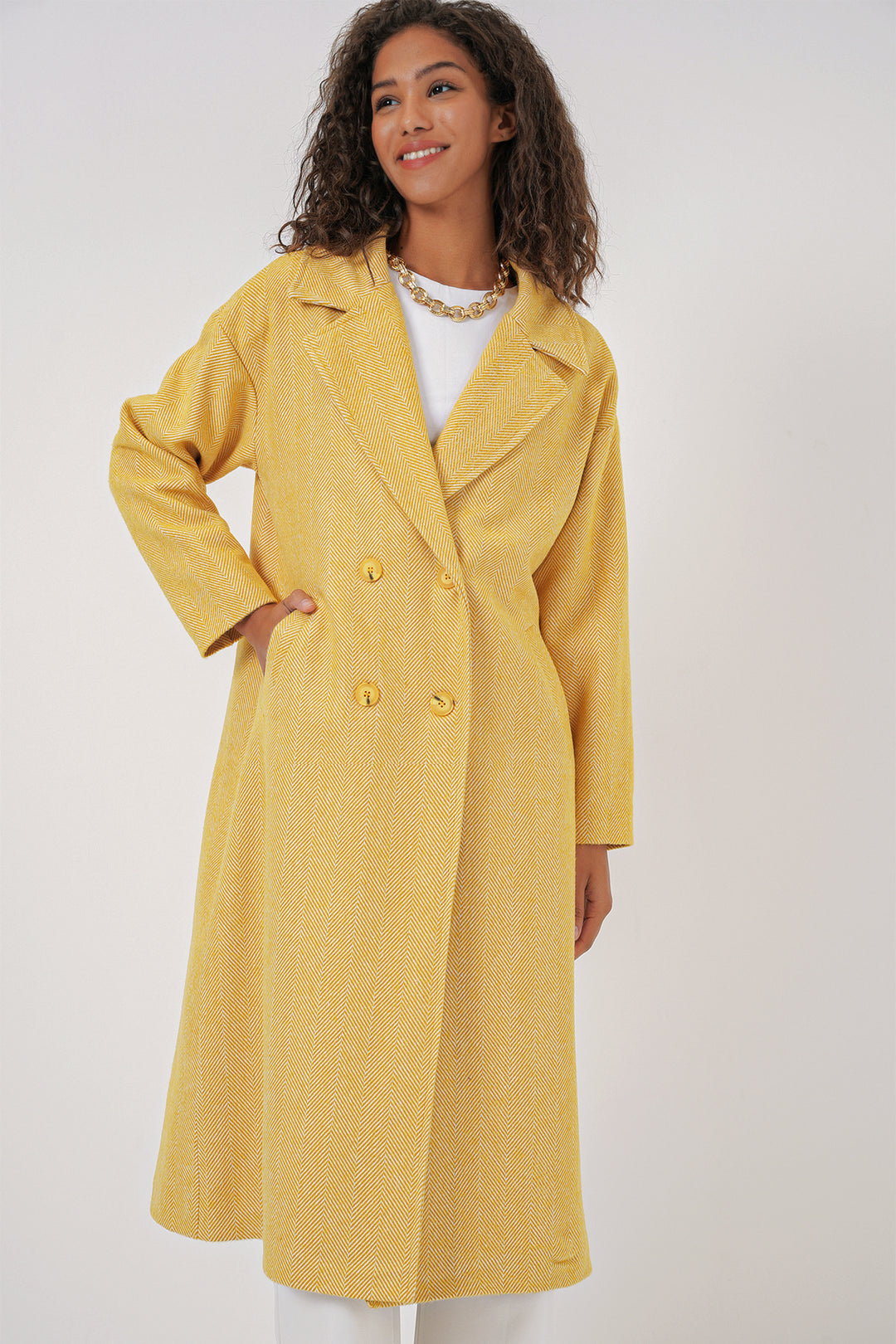 BGD Women Oversize Wide Cut Wool Long Coat - Yellow - Everett