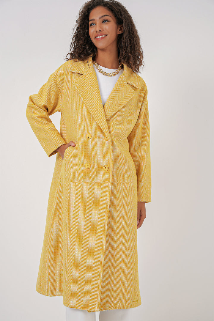 BGD Women Oversize Wide Cut Wool Long Coat - Yellow - Everett