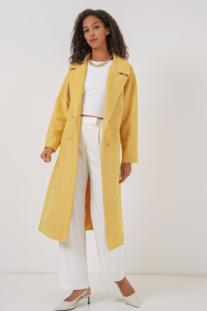 BGD Women Oversize Wide Cut Wool Long Coat - Yellow - Everett
