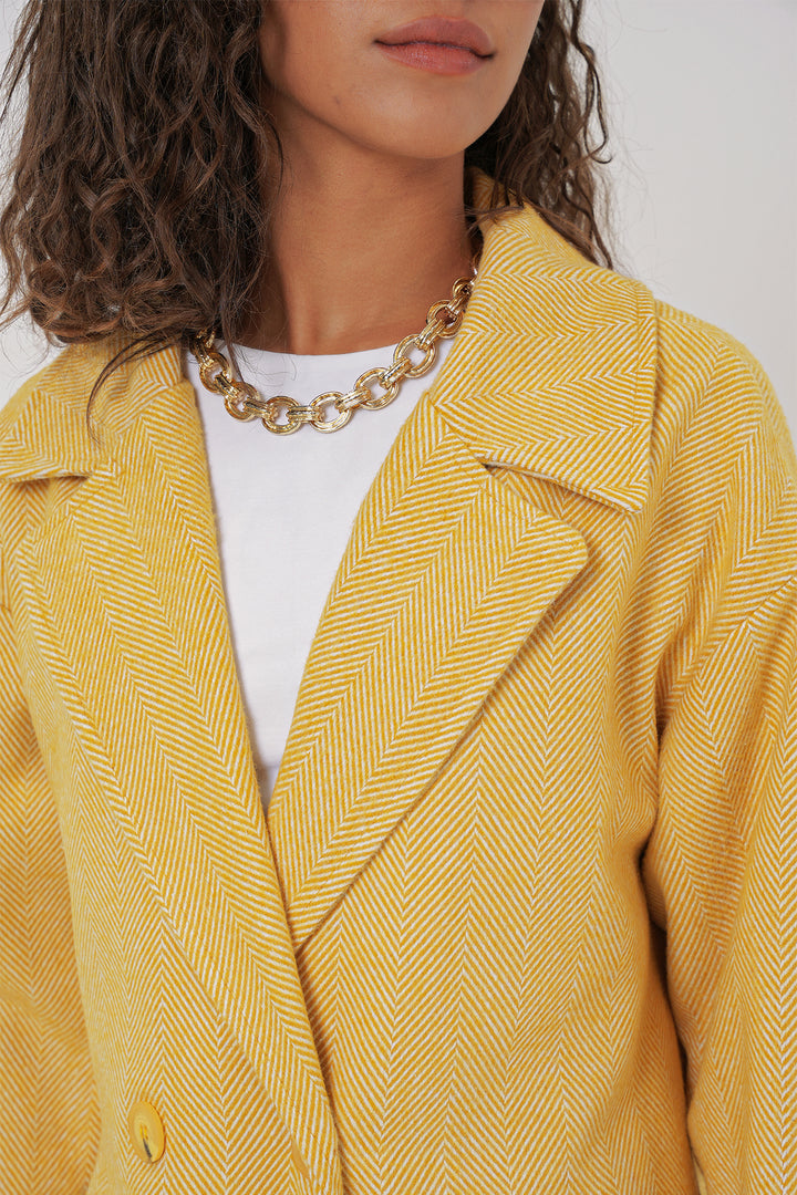 BGD Women Oversize Wide Cut Wool Long Coat - Yellow - Everett