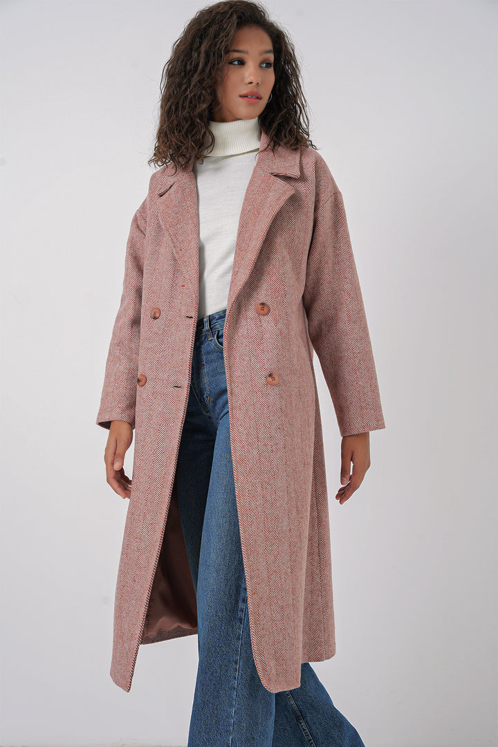 BGD Women Oversize Wide Cut Wool Long Coat - Salmon - Beja
